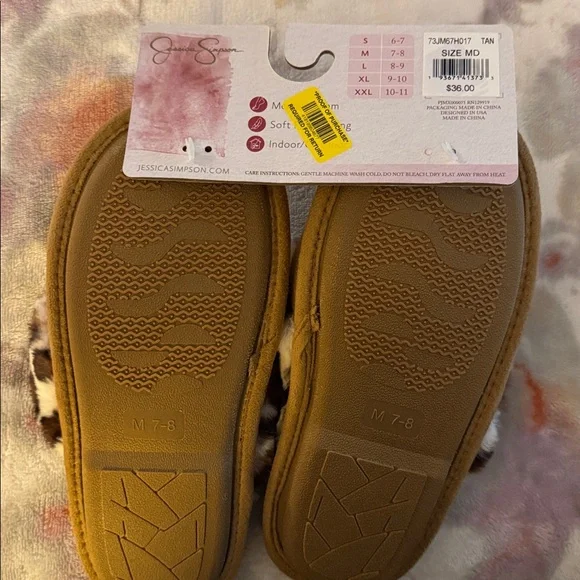 Jessica Simpson Brown Leopard Plush Slippers - Picture 3 of 8